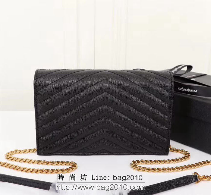 YSL聖羅蘭 專櫃最新V紋皮 金色五金扣 可拆卸鏈條 小挎包 27720 YAS1486